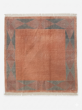 Tapis népalais noué main, motifs losanges terracotta et vert sauge, 219x228 cm