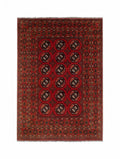 Tapis Boukhara rouge à motifs géométriques répétés