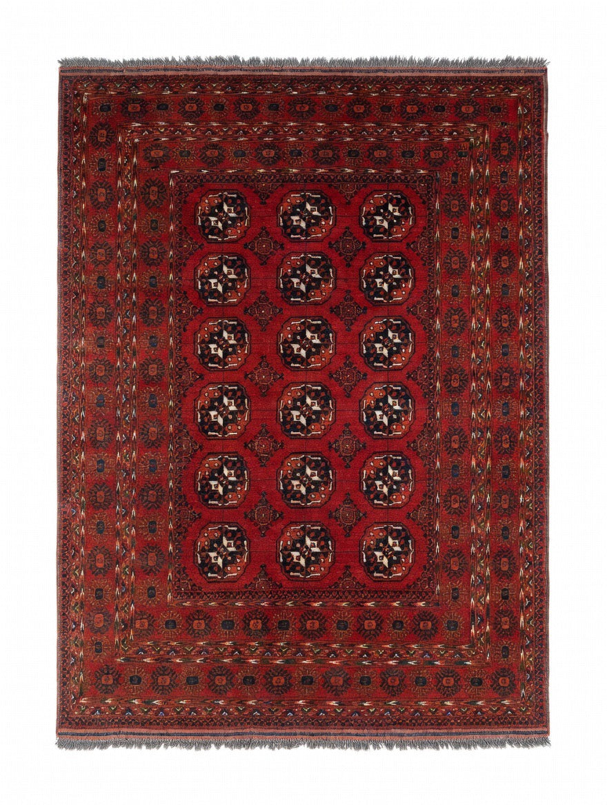 Tapis Boukhara afghan, vue du tissage laine sur laine