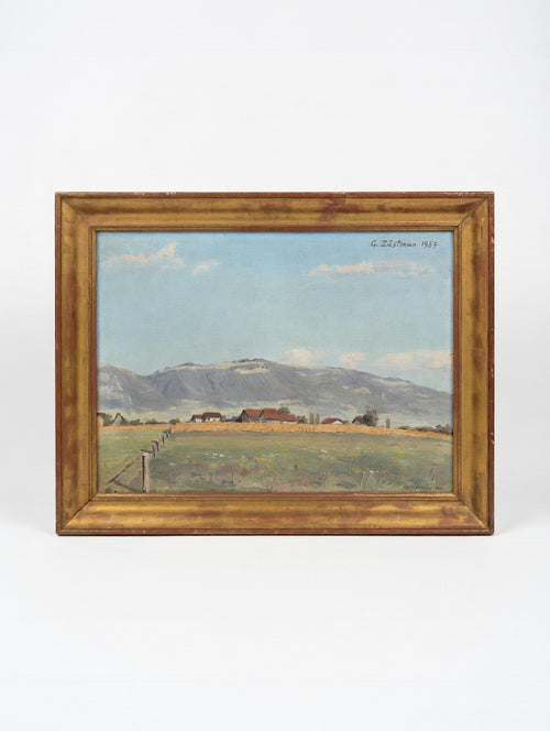 Peinture de paysage du Salève par C. Zwahlen, cadre doré
