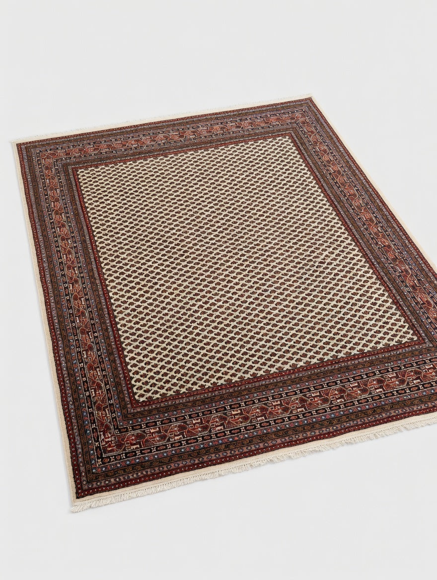 Tapis Mir indien, détail du motif Boteh et de la bordure